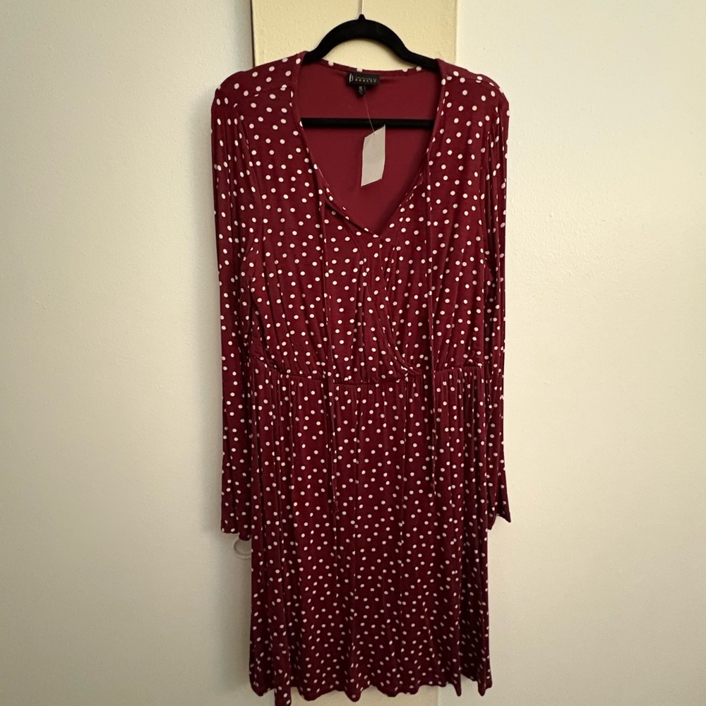 Bobeau Red Long Sleeve V-Neck Sundress